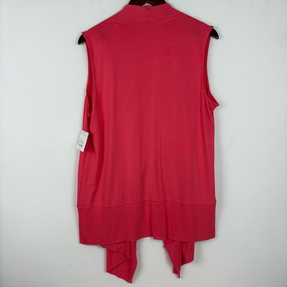 NWT Liz Claiborne Weekend Tropical Sunset Paradise Pink Open Front Cardigan Vest - Picture 2 of 5